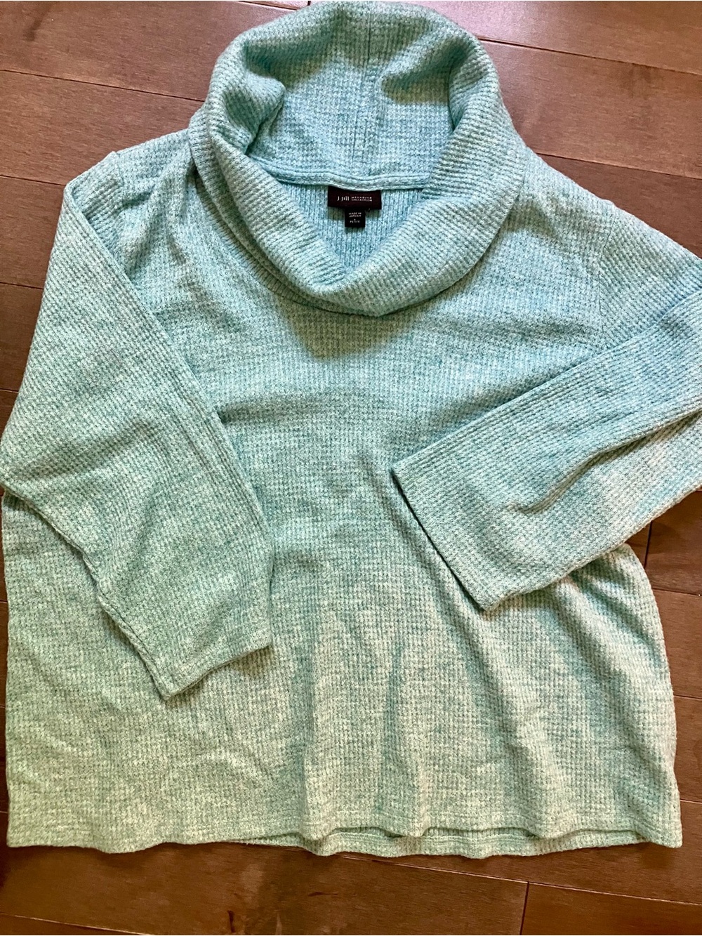 J. Jill Mint Green Cowl Neck Waffle Knit Pullover size Large petite